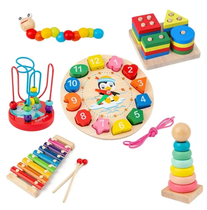 Lernspiele Holzspielzeugset - 6 Stück - KIDDIES